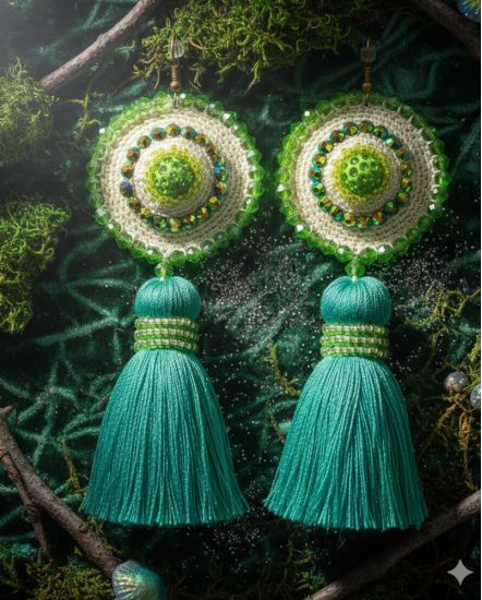 Háčkované dizajnové náušnice "Limetkový krém"